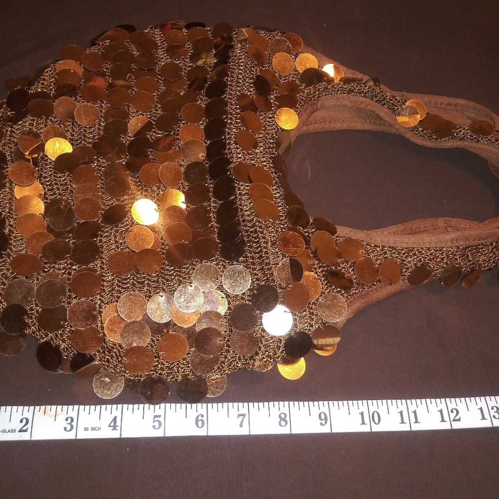 Brown  shoulder bag with big hanging sequins